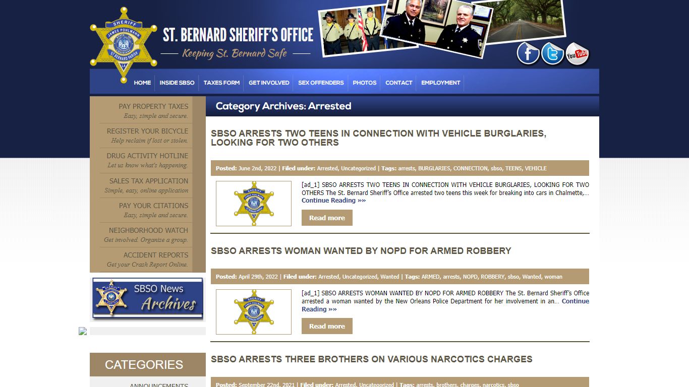 St. Bernard Sheriff's Office » Arrested