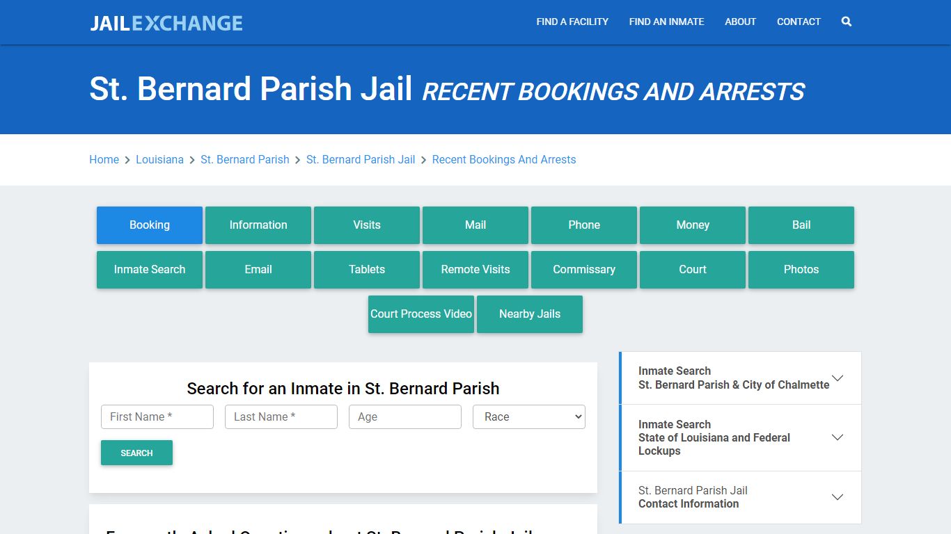 St. Bernard Parish Jail Recent Bookings And Arrests - Jail Exchange