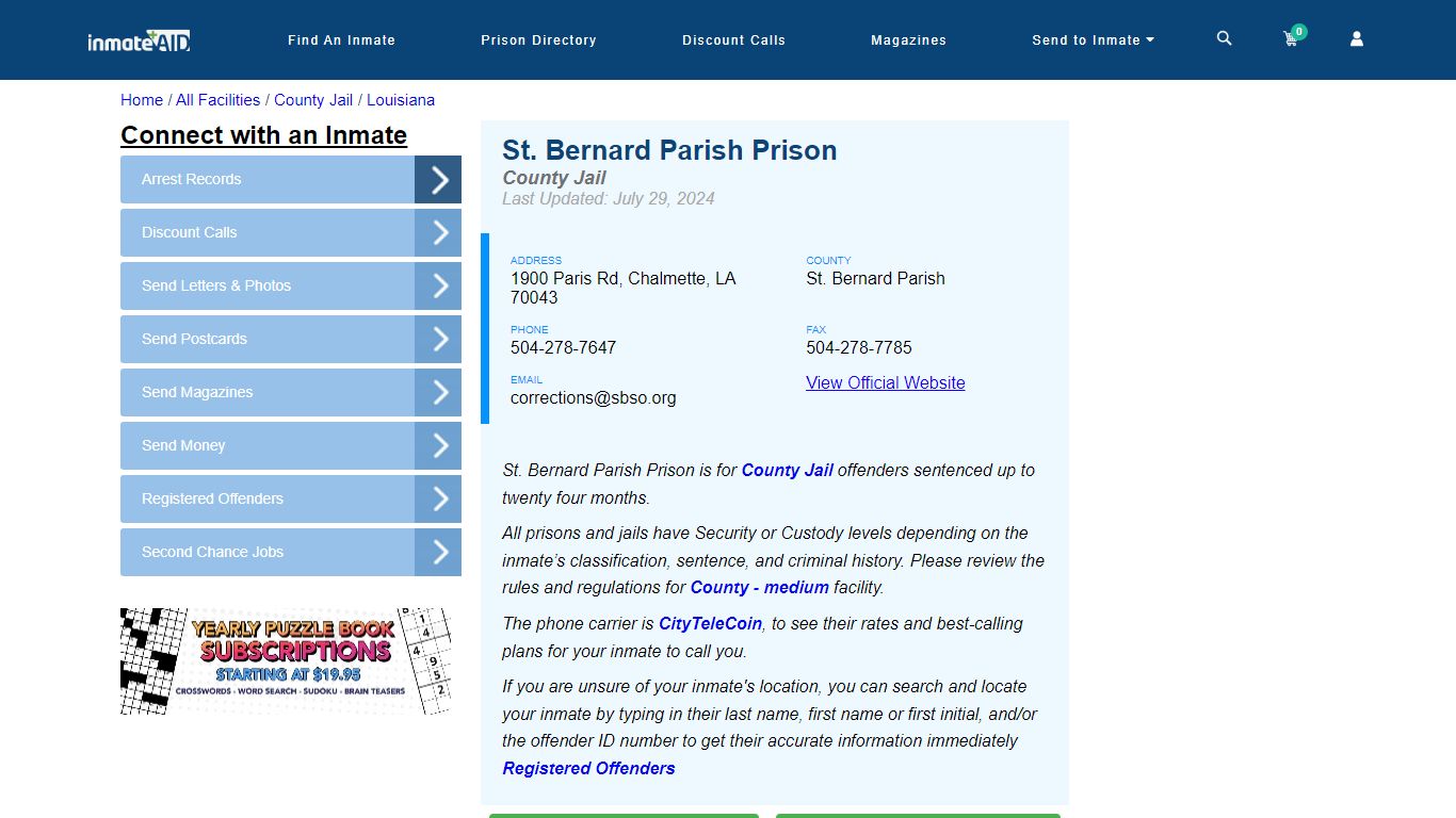 St. Bernard Parish Prison - Inmate Locator